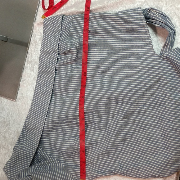 Free People One Shoulder Crop Top Waist Cotton Linen Stripe Blue White Small - Picture 10 of 13